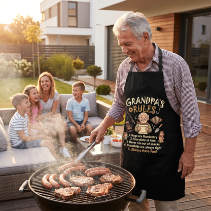 Grandpa Rules Apron – Funny BBQ Grilling Apron Gift for Grandpa