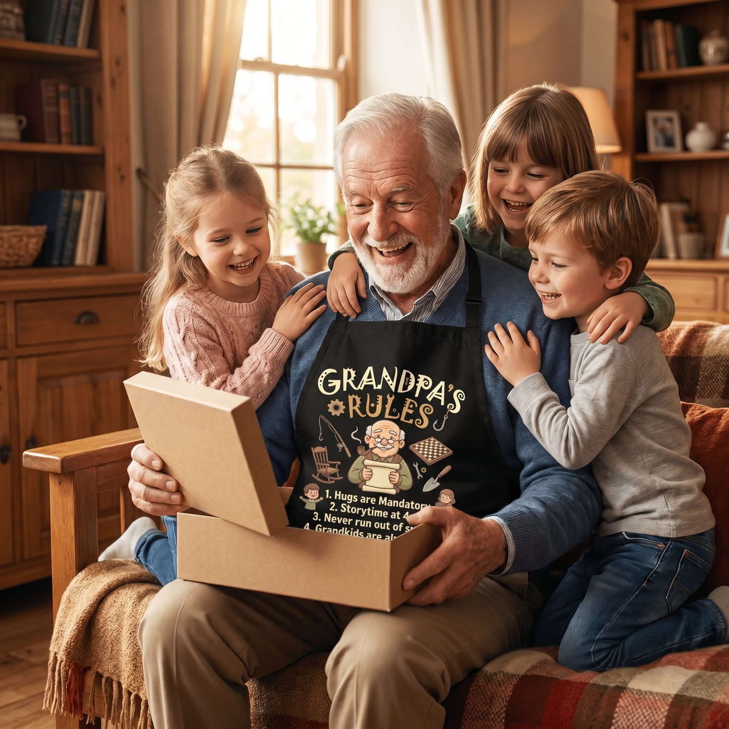 Grandpa Rules Apron – Funny BBQ Grilling Apron Gift for Grandpa