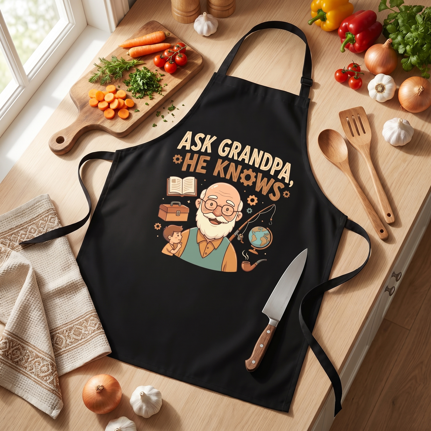 Ask Grandpa, He Knows Apron – Funny BBQ Grilling Apron Gift for Grandpa