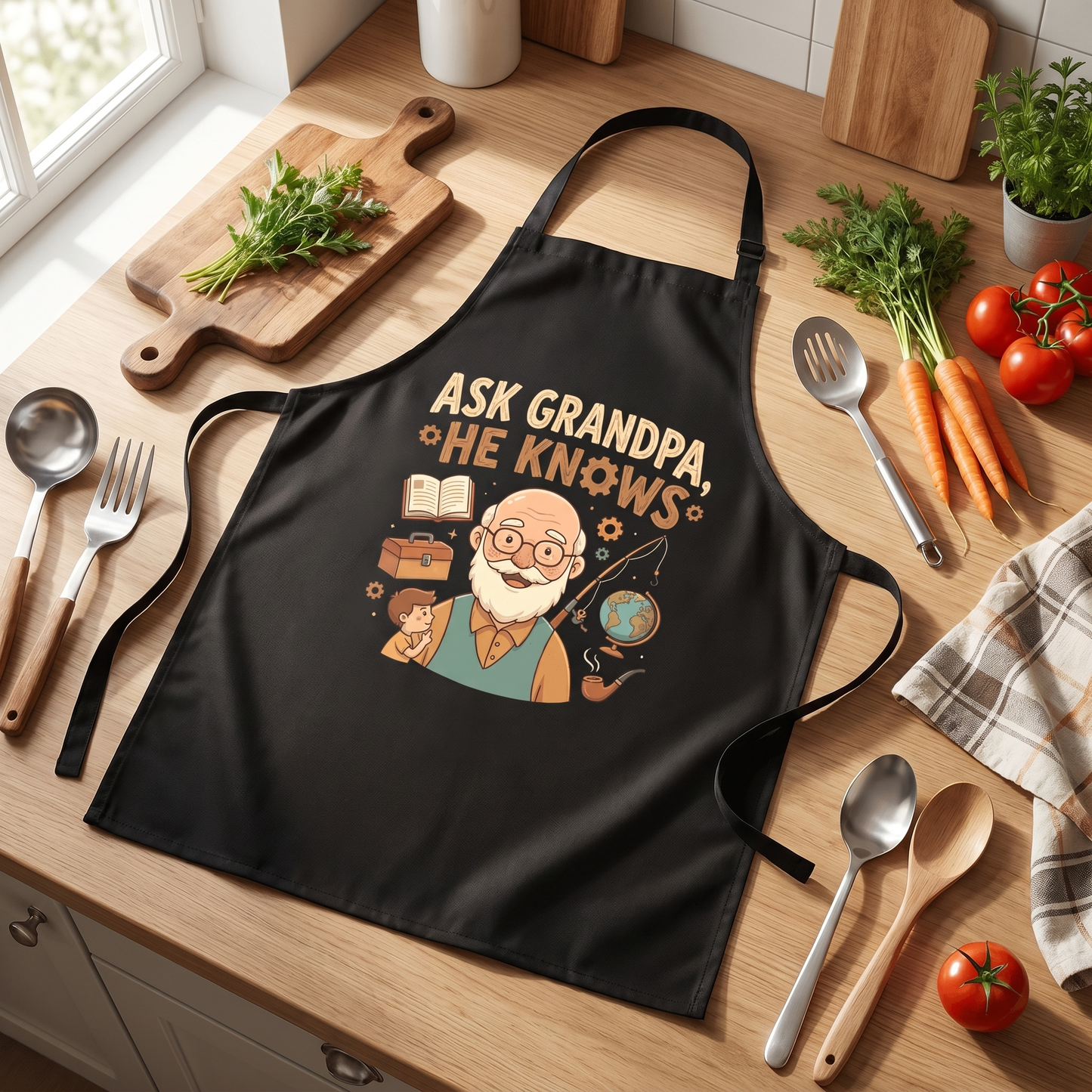 Ask Grandpa, He Knows Apron – Funny BBQ Grilling Apron Gift for Grandpa