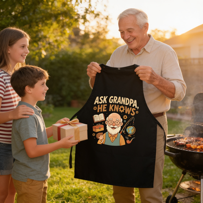 Ask Grandpa, He Knows Apron – Funny BBQ Grilling Apron Gift for Grandpa