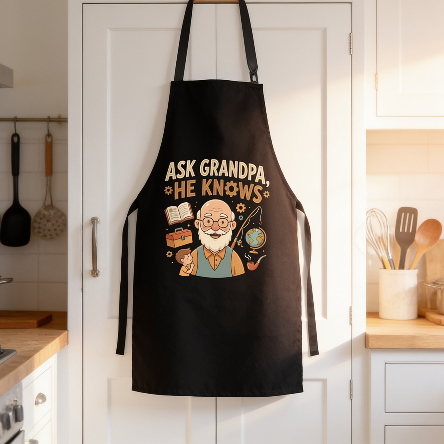 Ask Grandpa, He Knows Apron – Funny BBQ Grilling Apron Gift for Grandpa