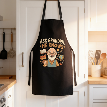 Ask Grandpa, He Knows Apron – Funny BBQ Grilling Apron Gift for Grandpa