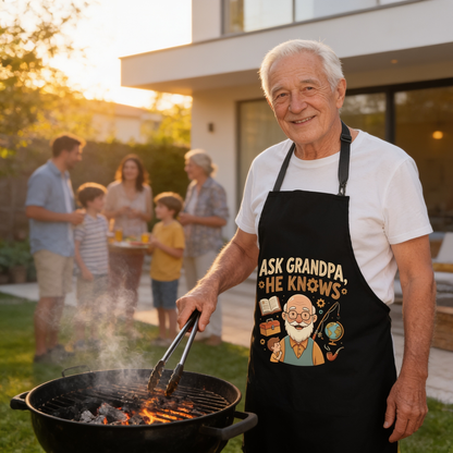 Ask Grandpa, He Knows Apron – Funny BBQ Grilling Apron Gift for Grandpa