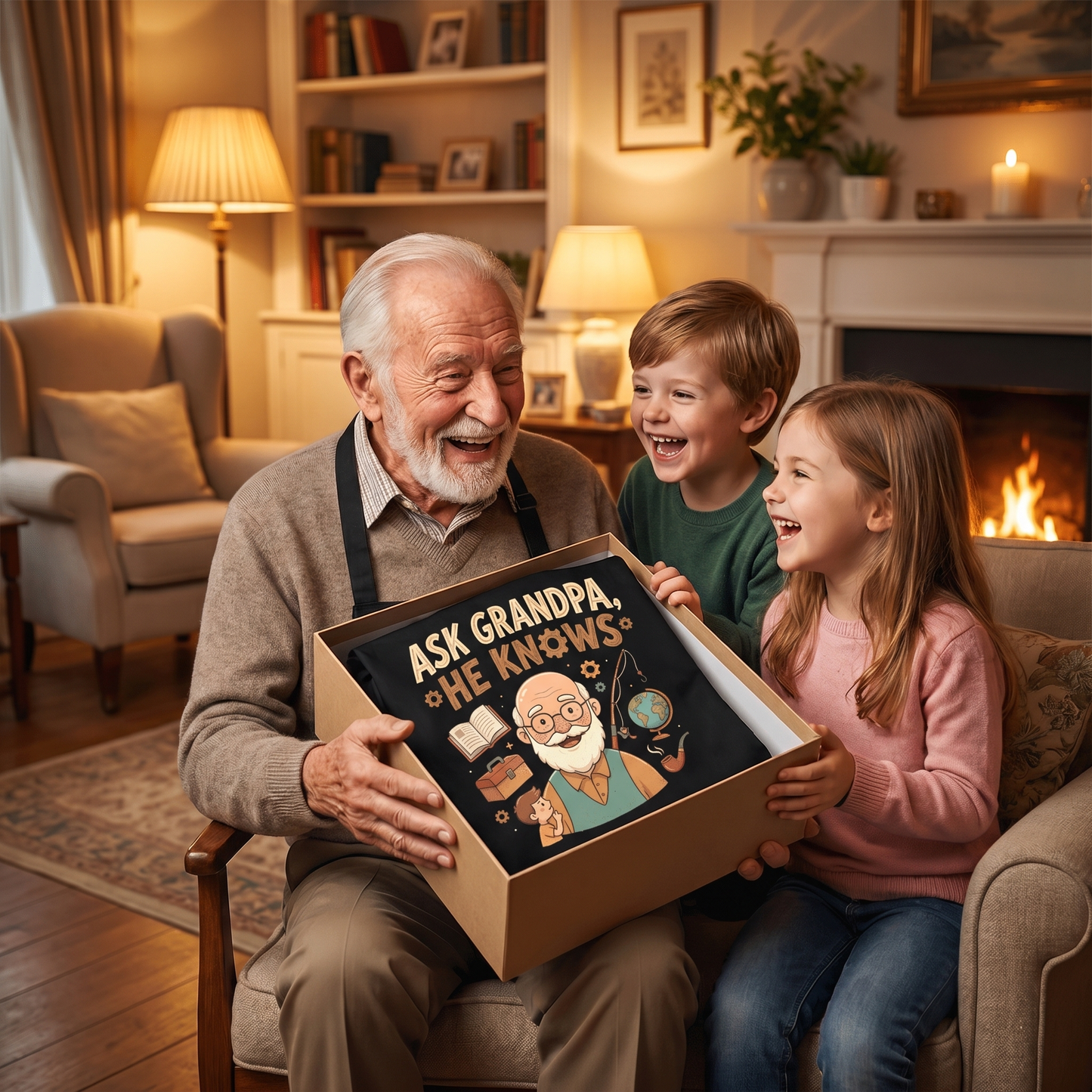 Ask Grandpa, He Knows Apron – Funny BBQ Grilling Apron Gift for Grandpa