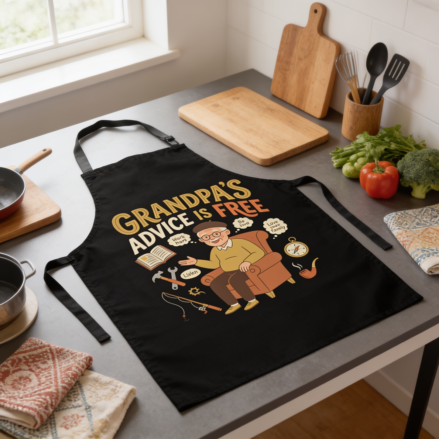 Grandpa's Advice Is Free Apron – Funny BBQ Grilling Apron Gift for Grandpa