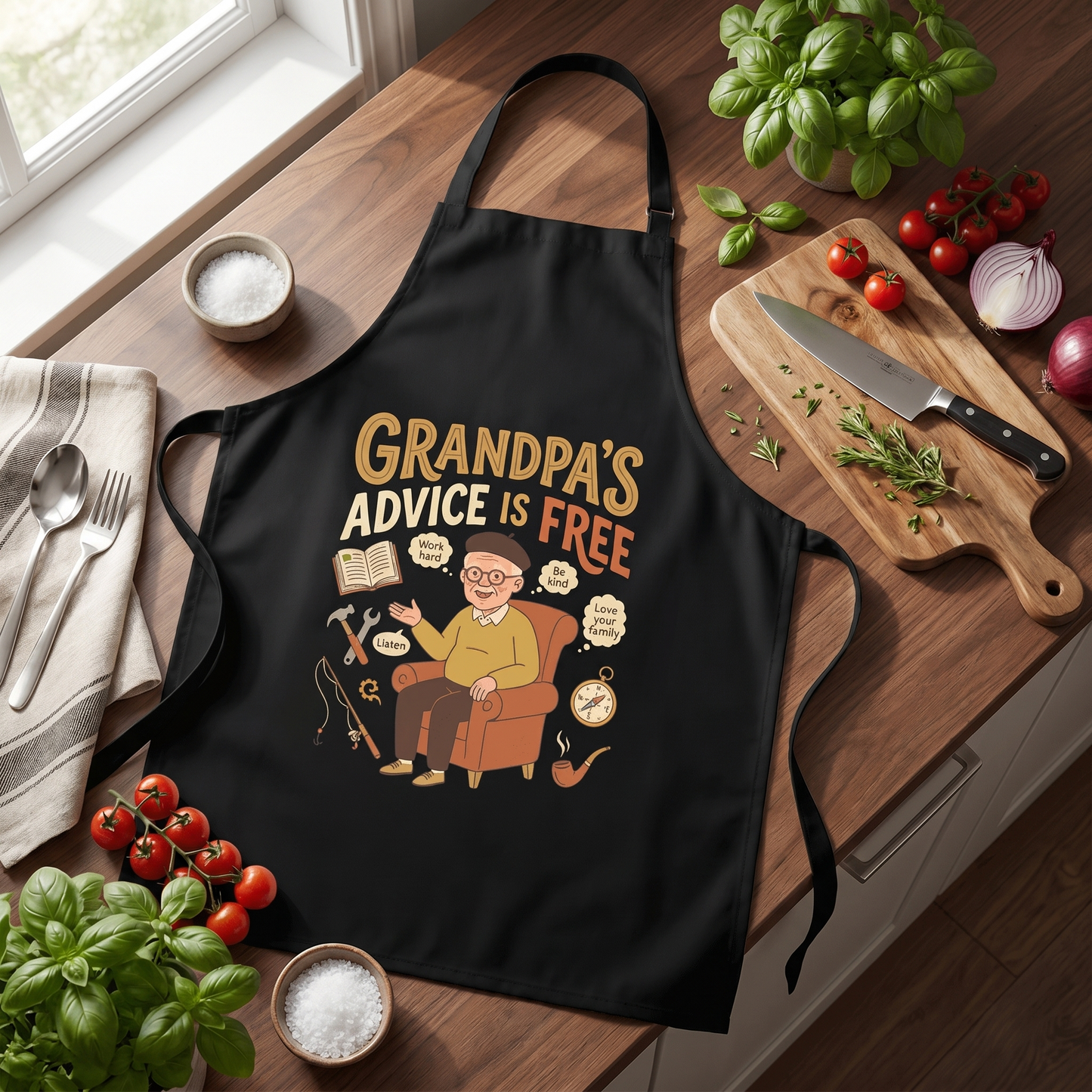 Grandpa's Advice Is Free Apron – Funny BBQ Grilling Apron Gift for Grandpa