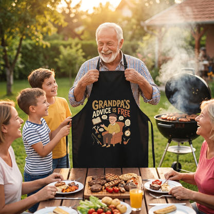 Grandpa's Advice Is Free Apron – Funny BBQ Grilling Apron Gift for Grandpa