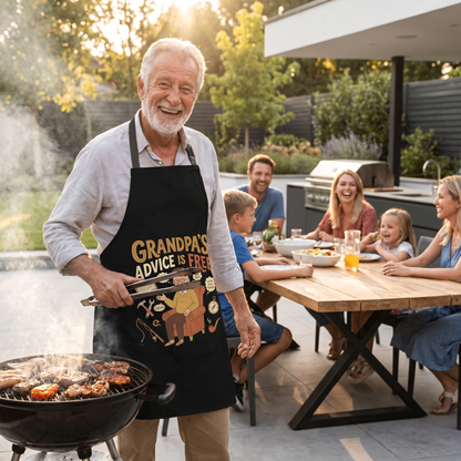 Grandpa's Advice Is Free Apron – Funny BBQ Grilling Apron Gift for Grandpa