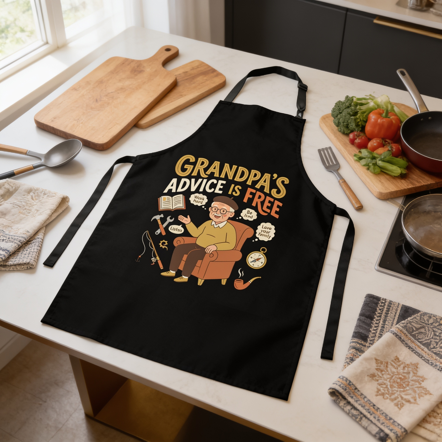 Grandpa's Advice Is Free Apron – Funny BBQ Grilling Apron Gift for Grandpa