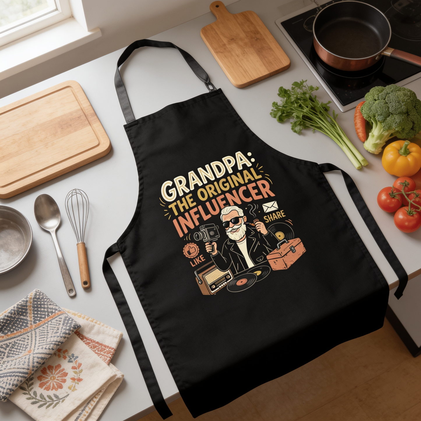 Grandpa The Original Influencer Apron – Funny BBQ Grilling Apron Gift for Grandpa