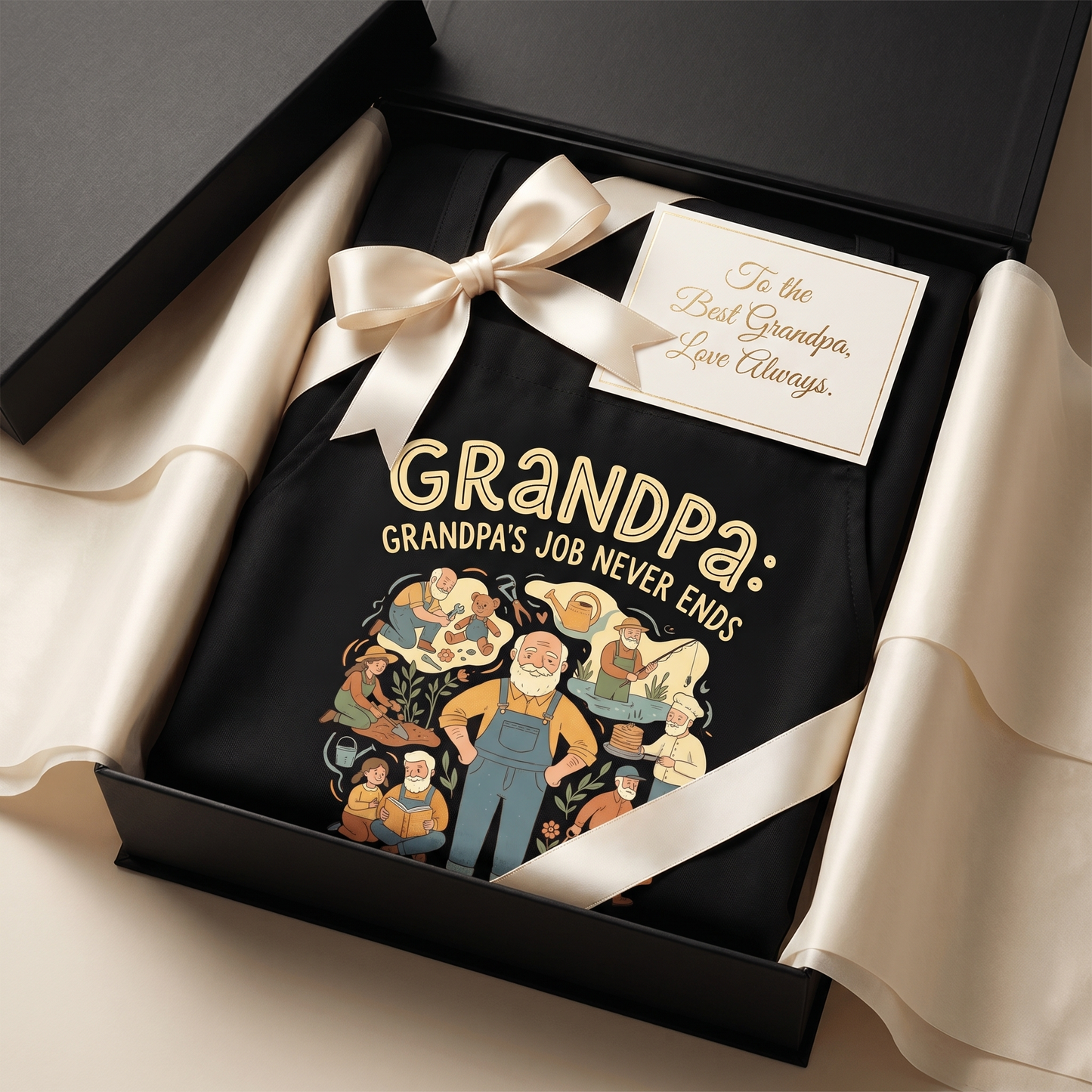 Grandpa's Job Never Ends Apron – Funny BBQ Grilling Apron Gift for Grandpa