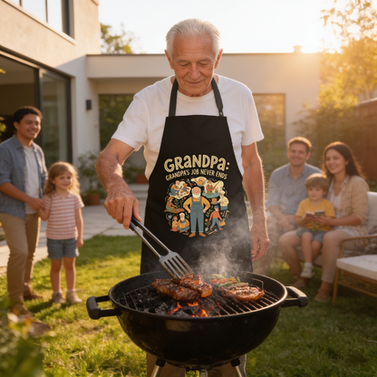 Grandpa's Job Never Ends Apron – Funny BBQ Grilling Apron Gift for Grandpa