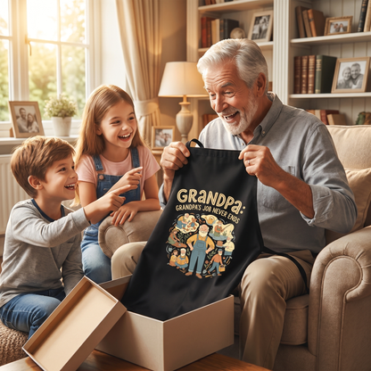 Grandpa's Job Never Ends Apron – Funny BBQ Grilling Apron Gift for Grandpa