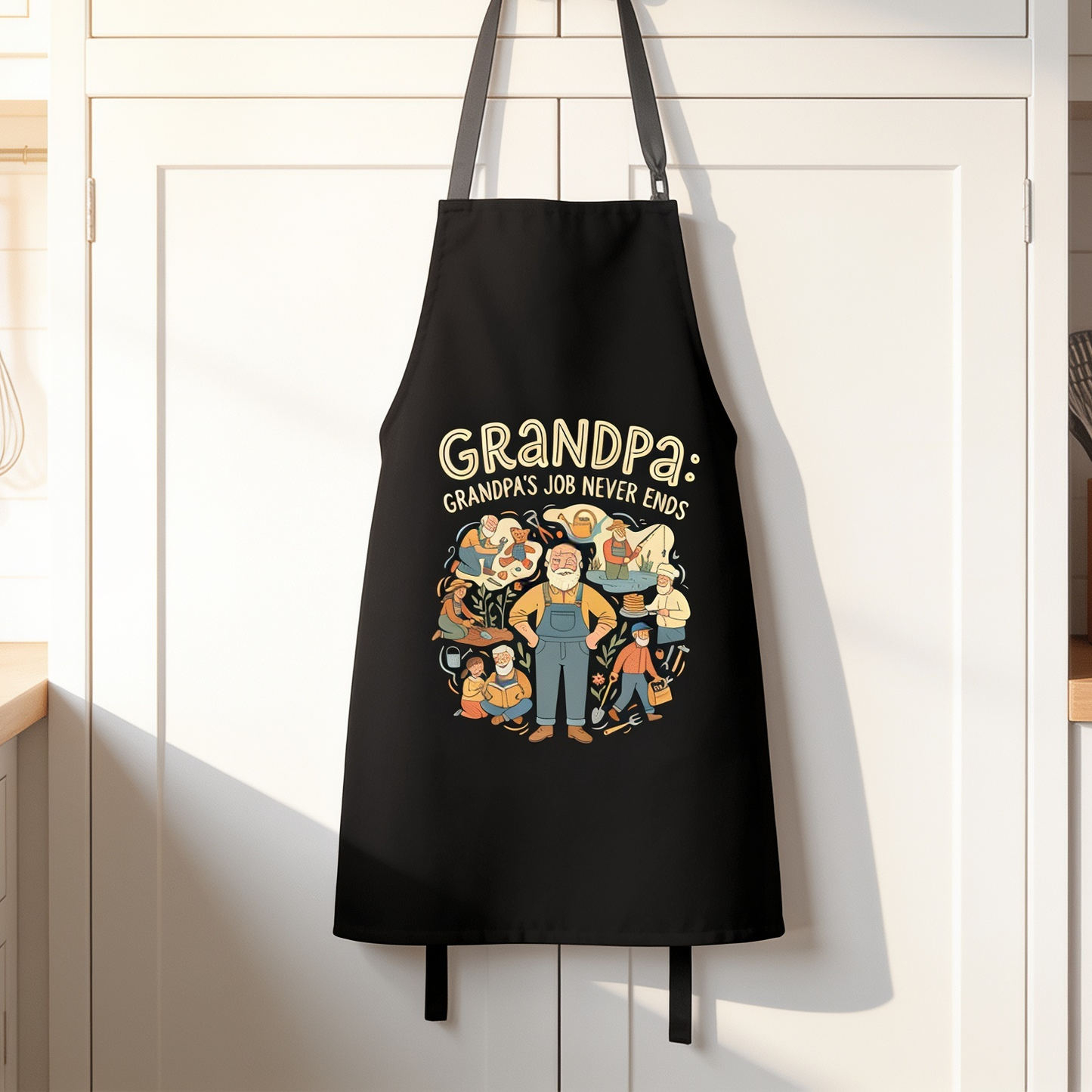 Grandpa's Job Never Ends Apron – Funny BBQ Grilling Apron Gift for Grandpa