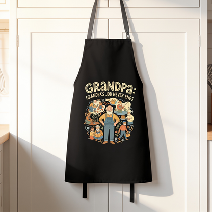 Grandpa's Job Never Ends Apron – Funny BBQ Grilling Apron Gift for Grandpa