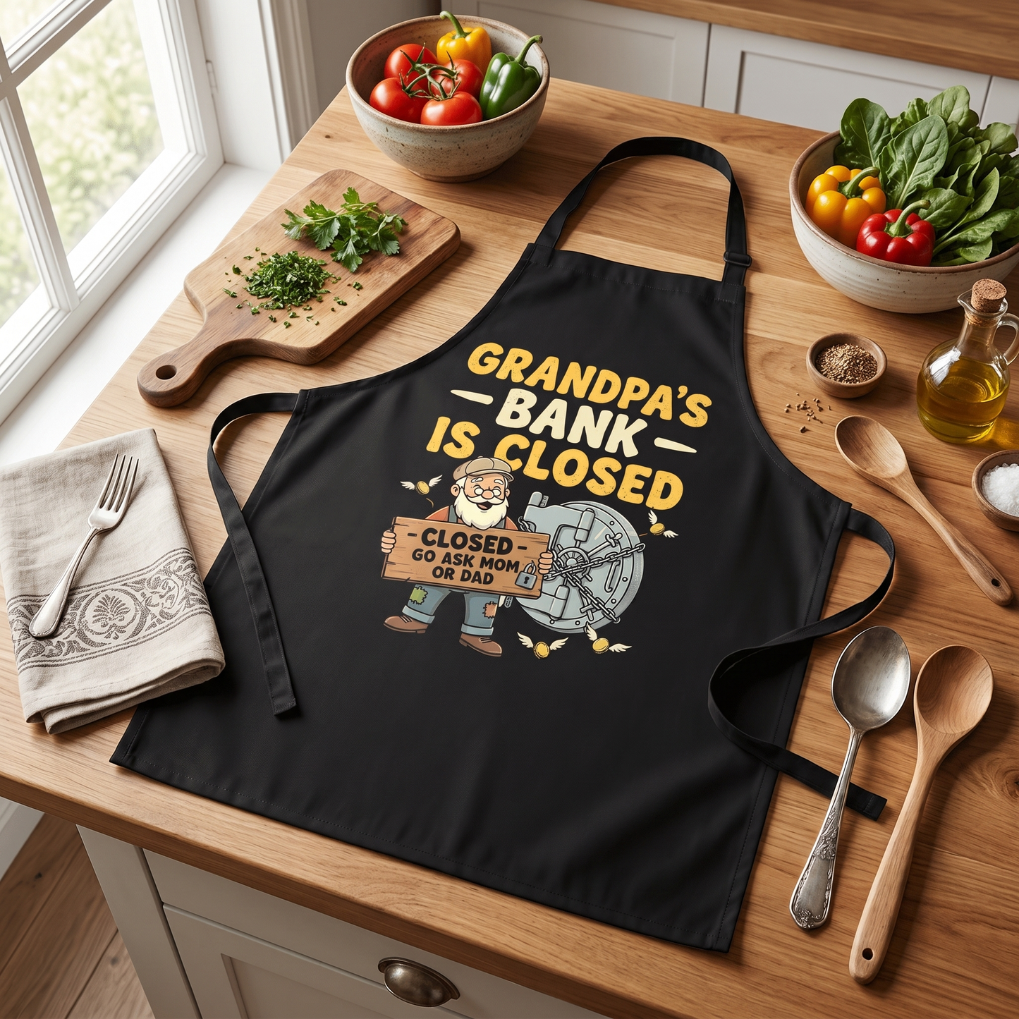 Grandpa's Bank Is Closed Apron – Funny Grandpa BBQ & Cooking Apron Gift