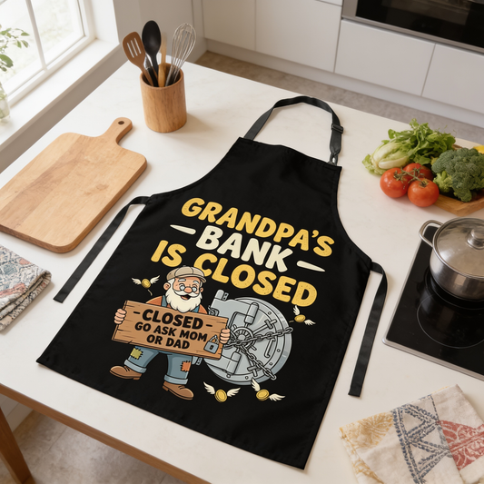 Grandpa's Bank Is Closed Apron - Funny Grandpa BBQ & Cooking Apron Gift