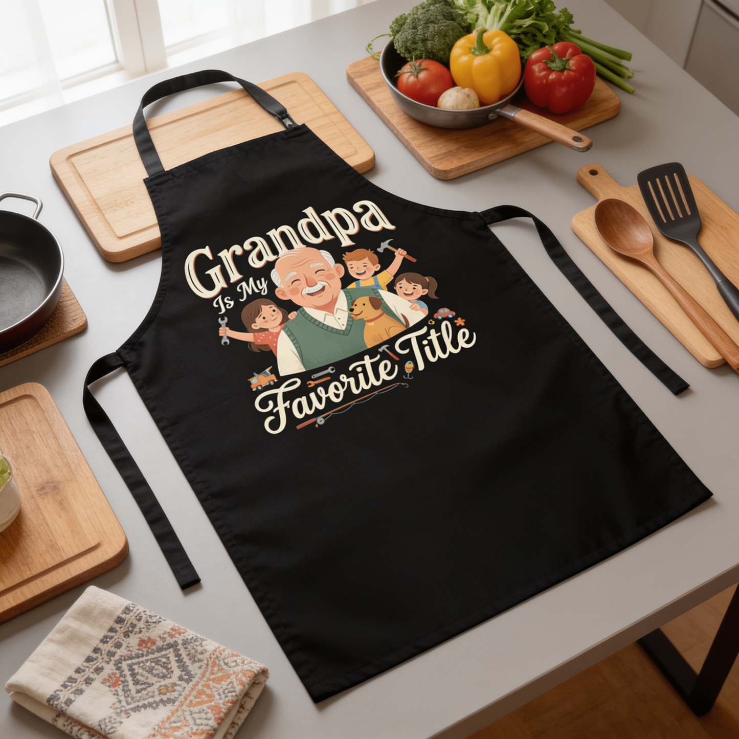 Grandpa Is My Favorite Title Apron – Heartwarming Grandpa BBQ & Cooking Apron Gift