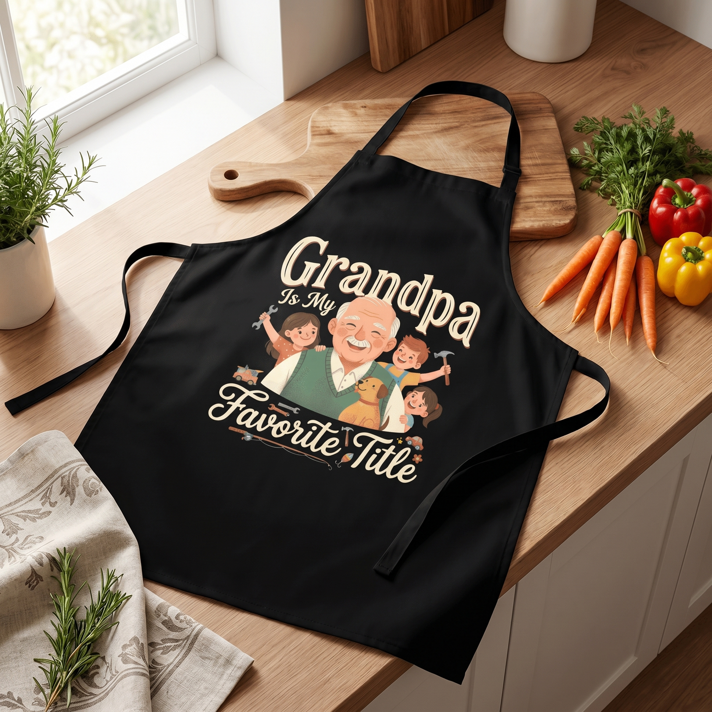 Grandpa Is My Favorite Title Apron – Heartwarming Grandpa BBQ & Cooking Apron Gift