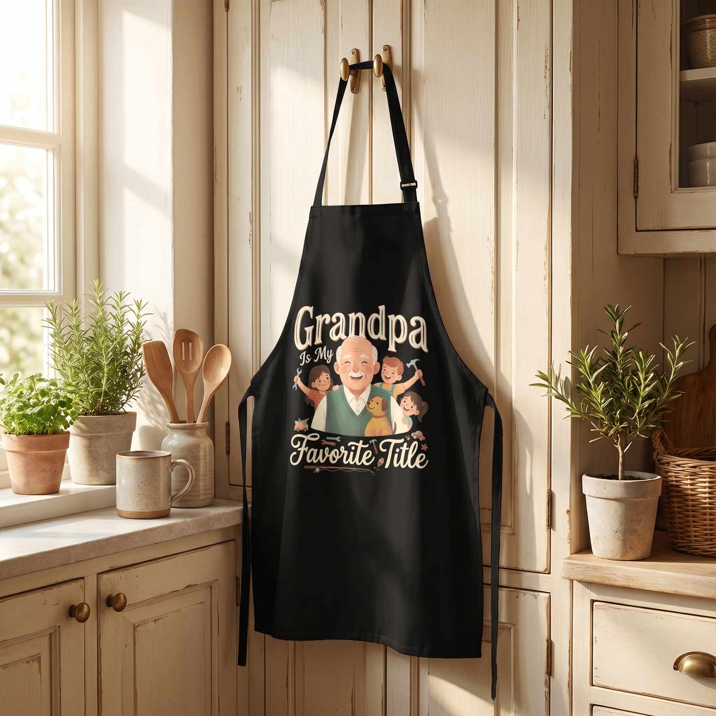 Grandpa Is My Favorite Title Apron – Heartwarming Grandpa BBQ & Cooking Apron Gift