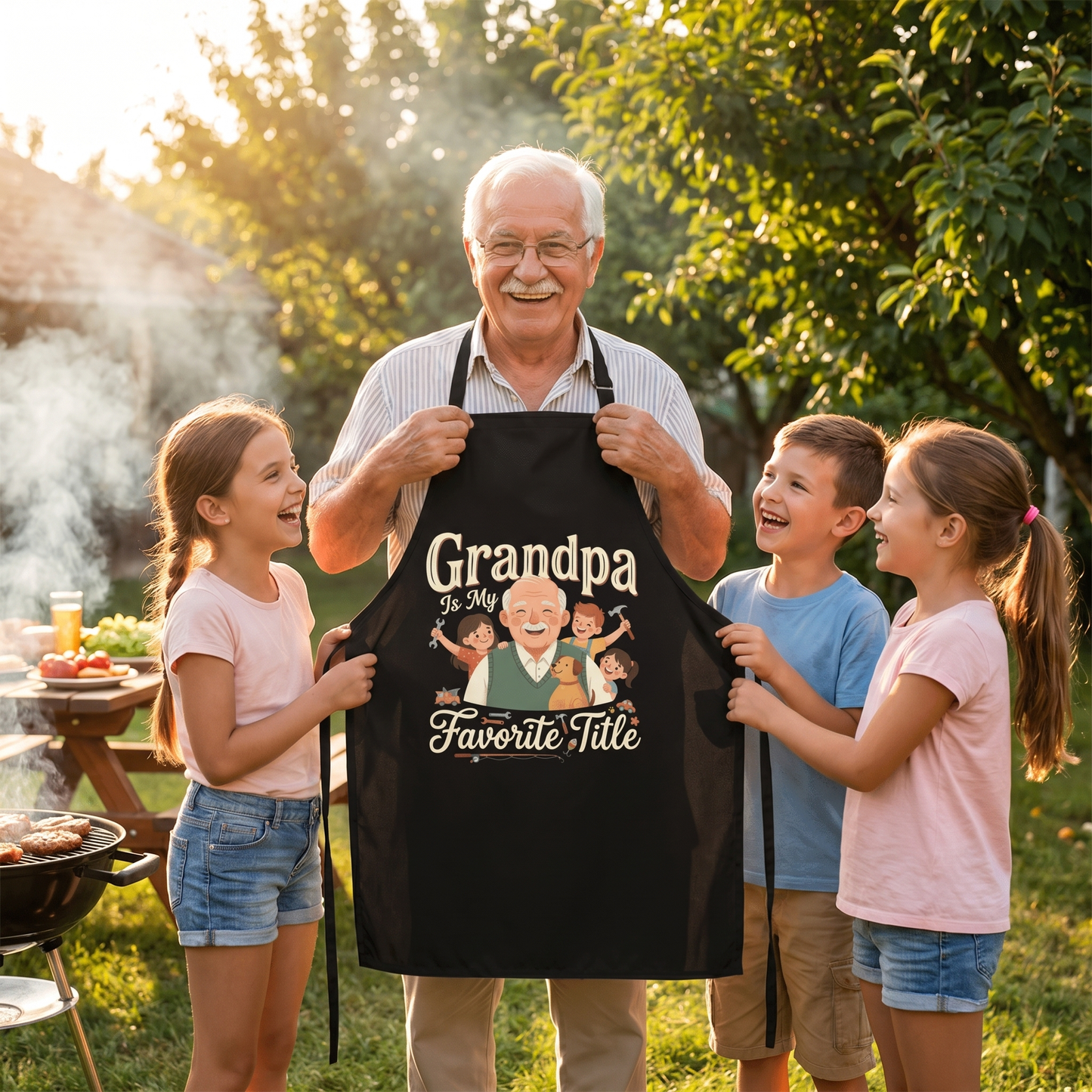 Grandpa Is My Favorite Title Apron – Heartwarming Grandpa BBQ & Cooking Apron Gift