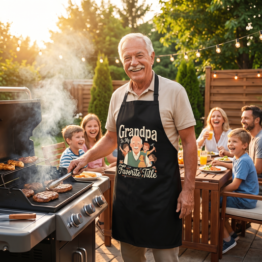 Grandpa Is My Favorite Title Apron - Heartwarming Grandpa BBQ & Cooking Apron Gift
