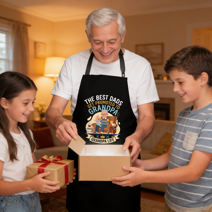 The Best Dads Get Promoted to Grandpa Apron – Funny Grandpa BBQ & Cooking Apron Gift