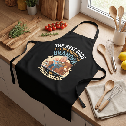 The Best Dads Get Promoted to Grandpa Apron – Funny Grandpa BBQ & Cooking Apron Gift