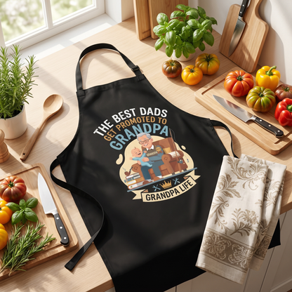 The Best Dads Get Promoted to Grandpa Apron – Funny Grandpa BBQ & Cooking Apron Gift