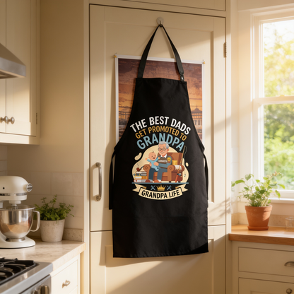 The Best Dads Get Promoted to Grandpa Apron – Funny Grandpa BBQ & Cooking Apron Gift