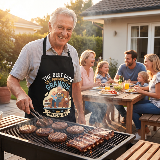 The Best Dads Get Promoted to Grandpa Apron - Funny Grandpa BBQ & Cooking Apron Gift