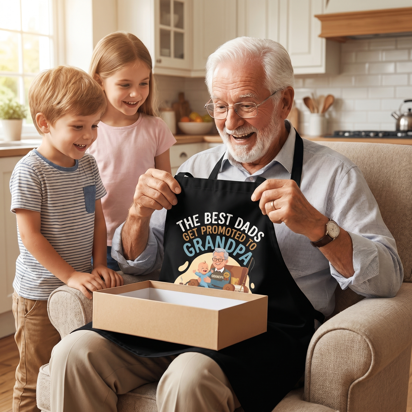 The Best Dads Get Promoted to Grandpa Apron – Funny Grandpa BBQ & Cooking Apron Gift