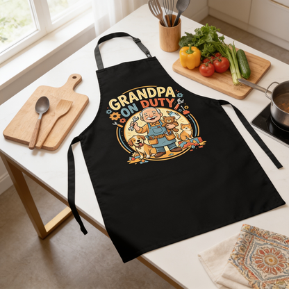 Grandpa On Duty Apron – Funny Grandpa BBQ & Cooking Apron Gift
