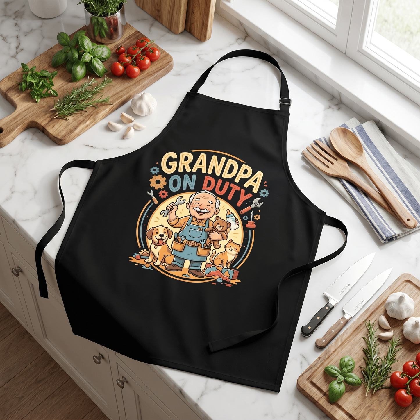 Grandpa On Duty Apron – Funny Grandpa BBQ & Cooking Apron Gift