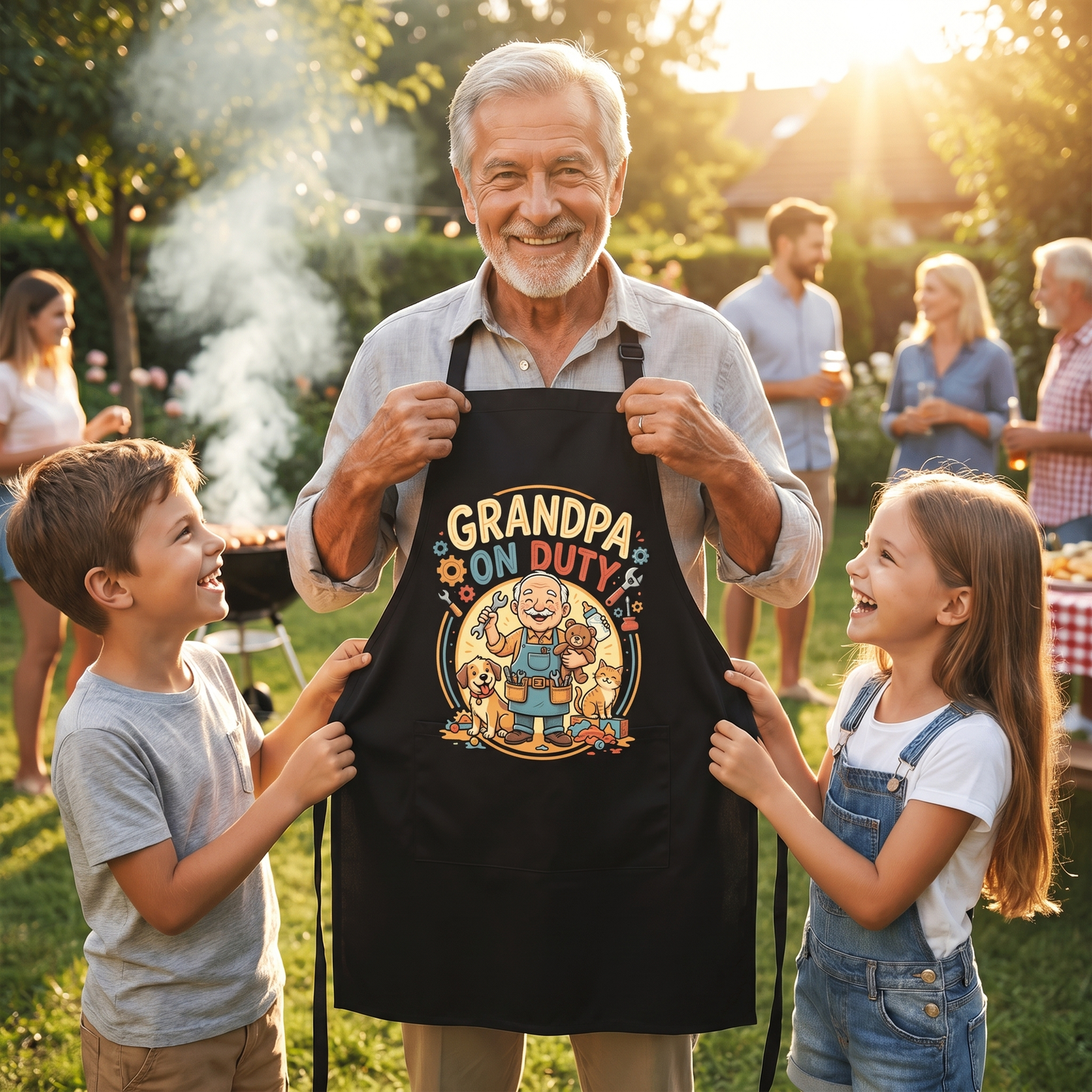 Grandpa On Duty Apron – Funny Grandpa BBQ & Cooking Apron Gift