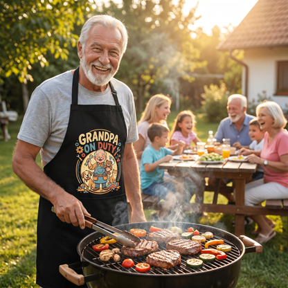Grandpa On Duty Apron – Funny Grandpa BBQ & Cooking Apron Gift