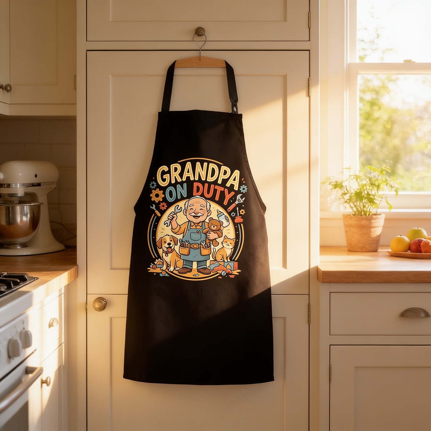 Grandpa On Duty Apron – Funny Grandpa BBQ & Cooking Apron Gift