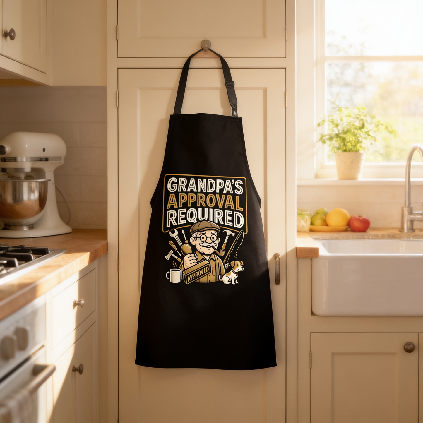 Grandpa Approval Required Apron – Funny BBQ & Cooking Apron Gift for Grandpa