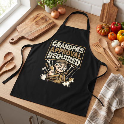 Grandpa Approval Required Apron – Funny BBQ & Cooking Apron Gift for Grandpa