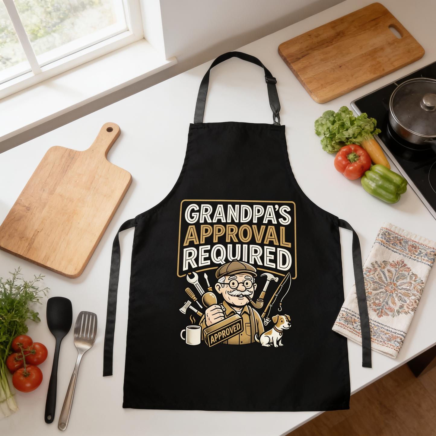 Grandpa Approval Required Apron – Funny BBQ & Cooking Apron Gift for Grandpa