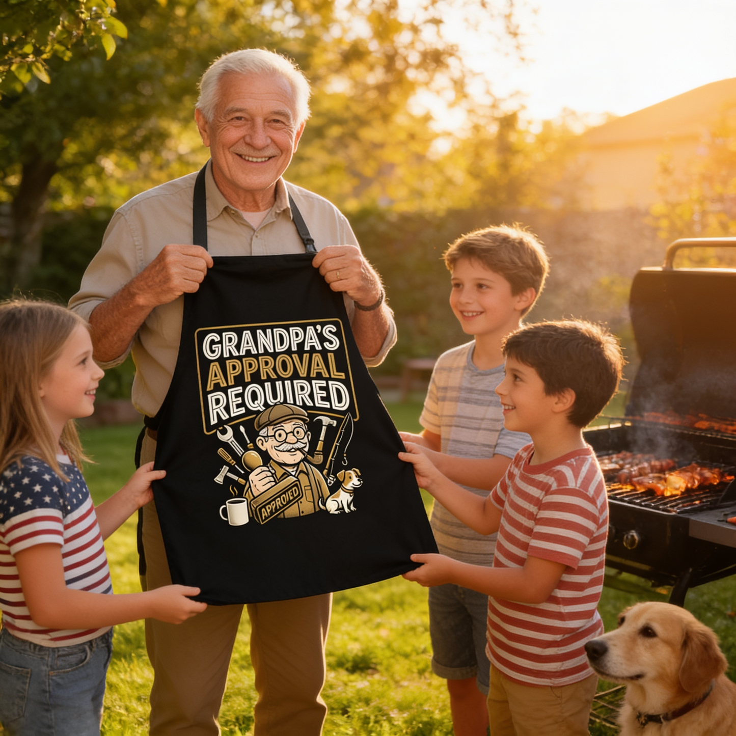 Grandpa Approval Required Apron – Funny BBQ & Cooking Apron Gift for Grandpa