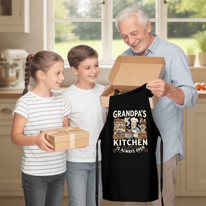 Grandpa's Kitchen Is Always Open Apron – Funny Cooking & BBQ Apron Gift for Grandpa