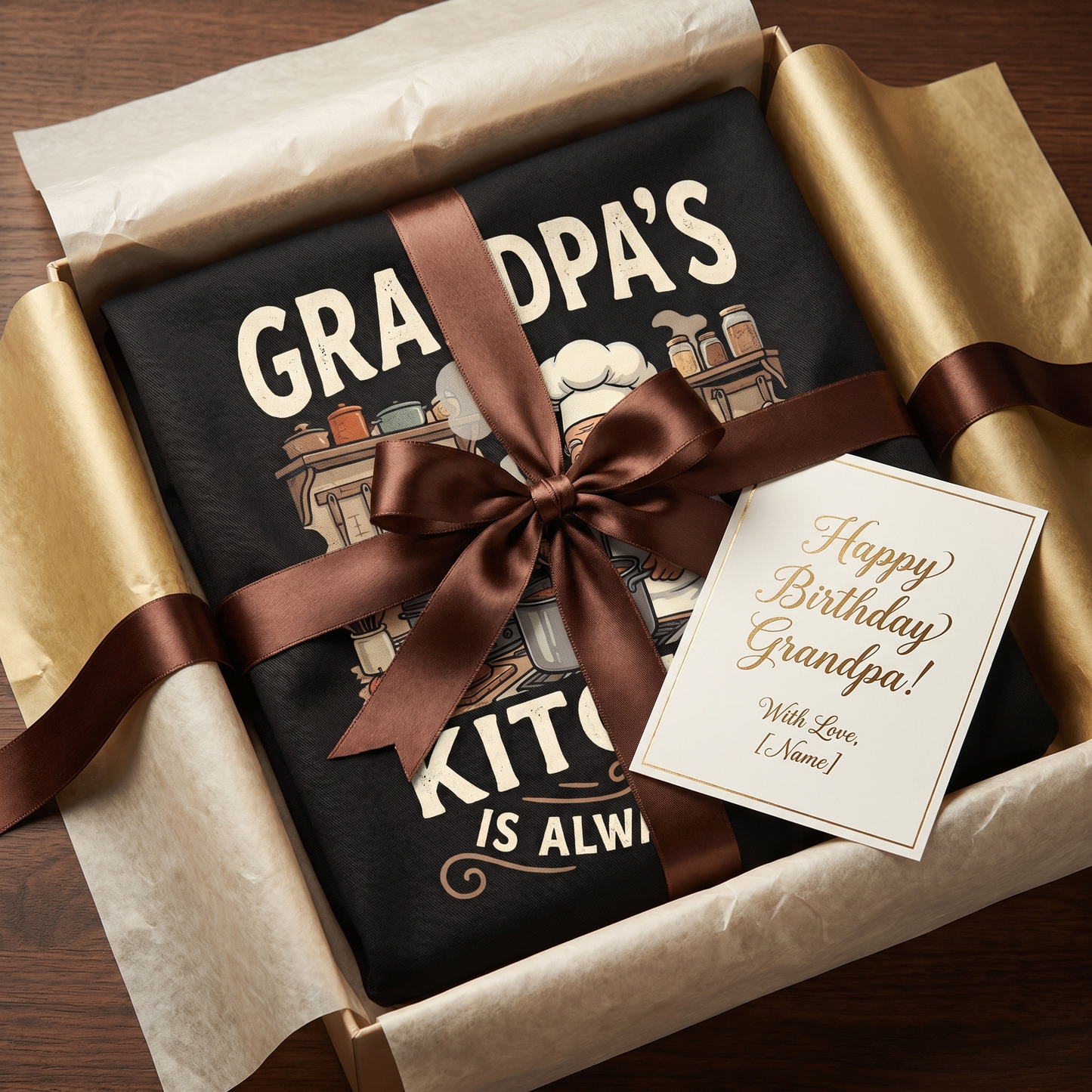 Grandpa's Kitchen Is Always Open Apron – Funny Cooking & BBQ Apron Gift for Grandpa