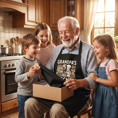 Grandpa's Kitchen Is Always Open Apron – Funny Cooking & BBQ Apron Gift for Grandpa
