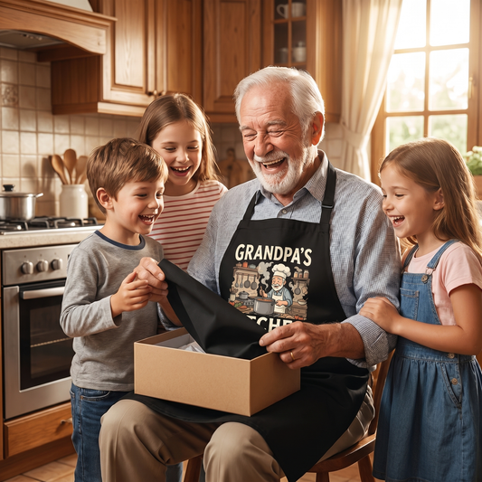 Grandpa's Kitchen Is Always Open Apron - Funny Cooking & BBQ Apron Gift for Grandpa