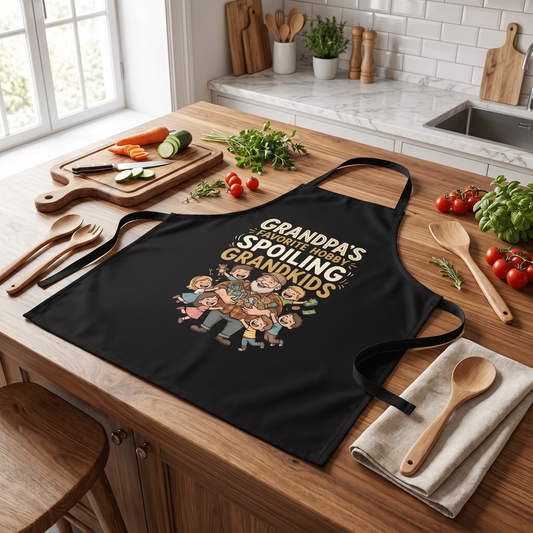 Grandpa's Favorite Hobby Spoiling Grandkids Apron - Funny Grandpa BBQ & Cooking Apron Gift