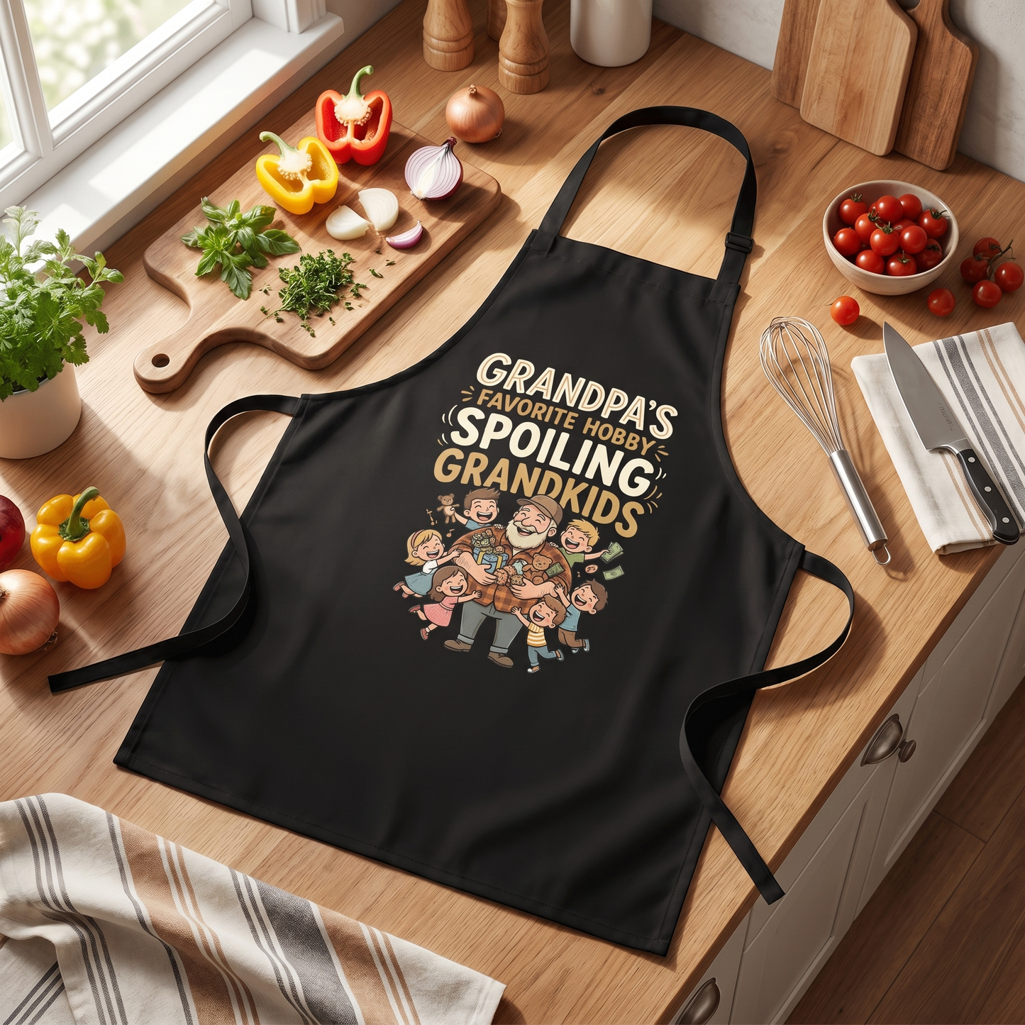 Grandpa's Favorite Hobby Spoiling Grandkids Apron – Funny Grandpa BBQ & Cooking Apron Gift