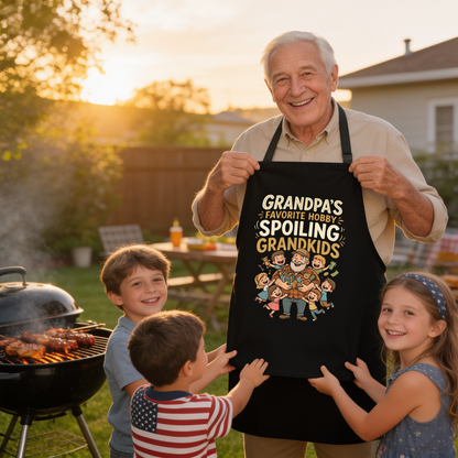 Grandpa's Favorite Hobby Spoiling Grandkids Apron – Funny Grandpa BBQ & Cooking Apron Gift