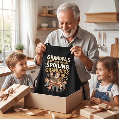 Grandpa's Favorite Hobby Spoiling Grandkids Apron – Funny Grandpa BBQ & Cooking Apron Gift